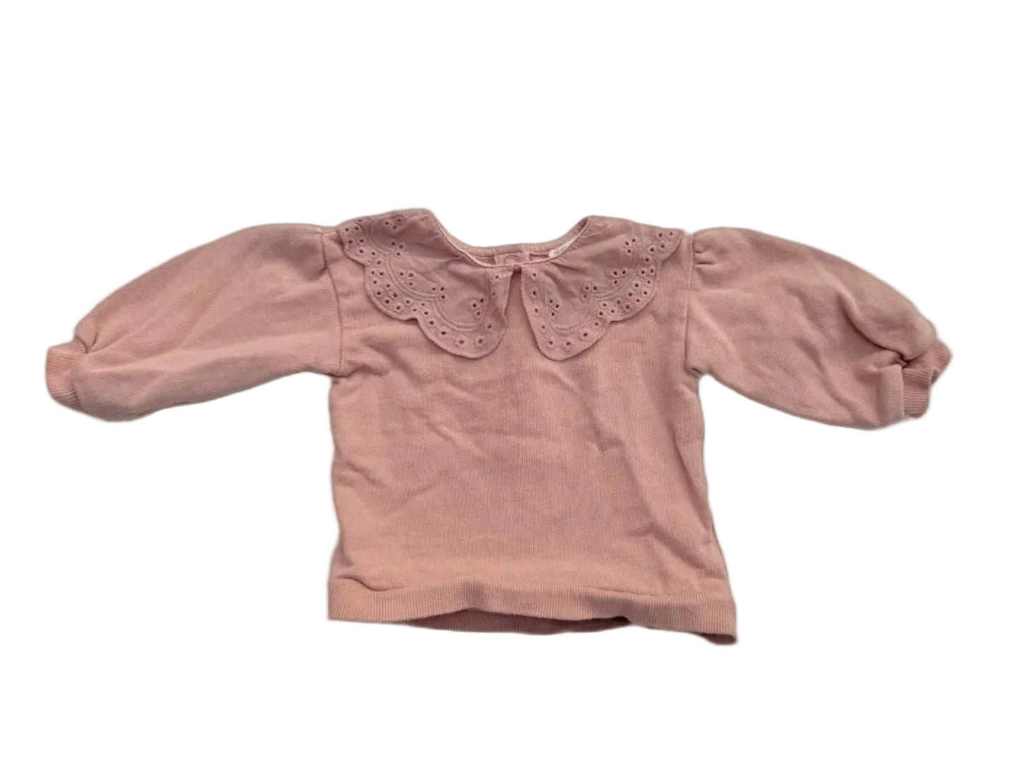 H&M Pink Eyelet Collar Long Sleeve Sweater 4-6M