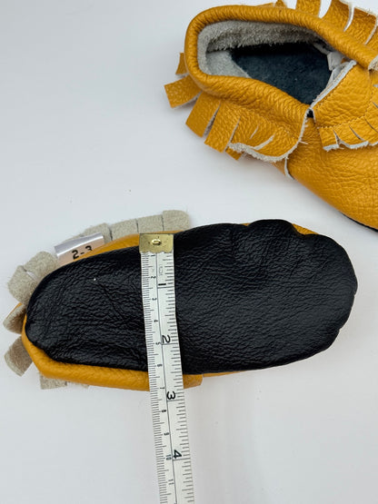Ebooba Mustard Leather Fringe Moccasins Size 2-3Y