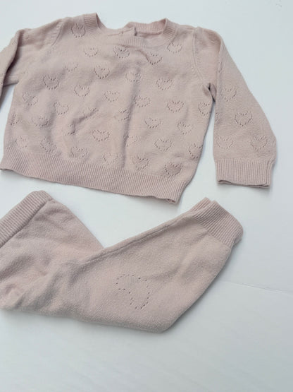 Baby Gap Pink Heart Knit Sweater Set 6-12M