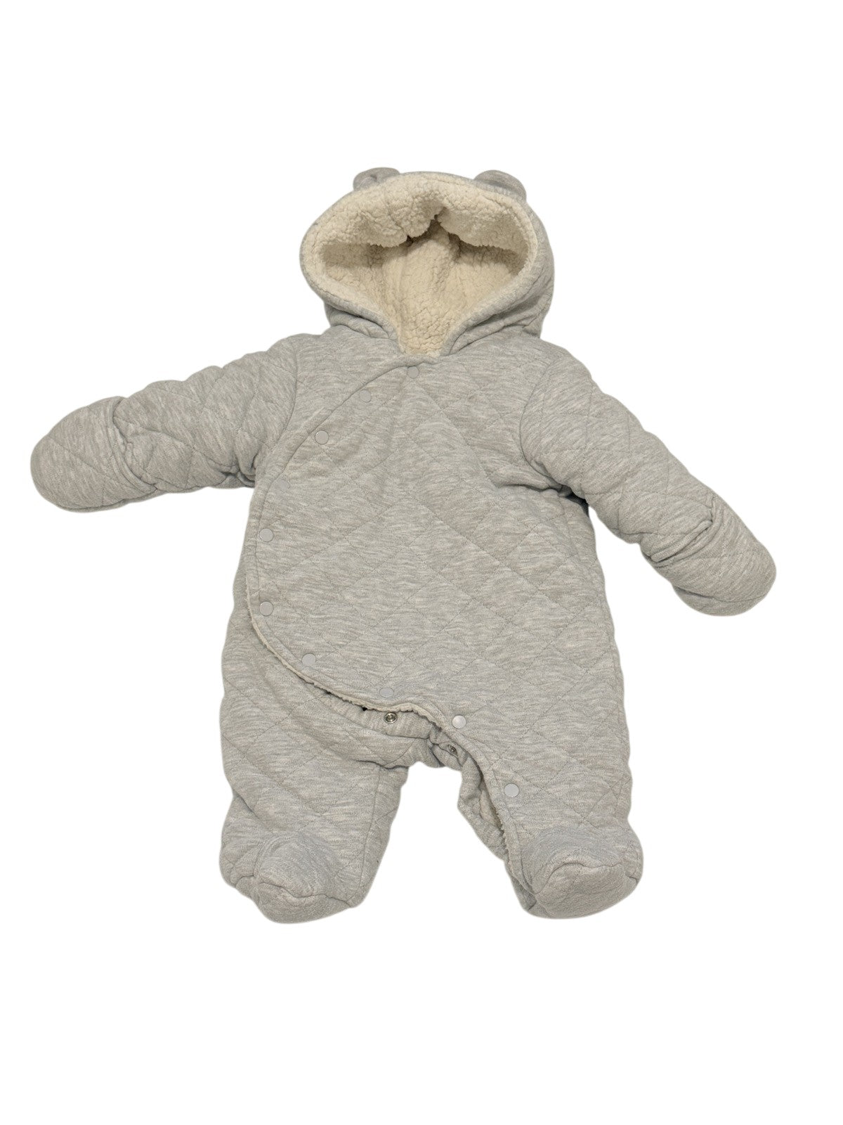 First Wish Gray Quilted Snowsuit 0-3M