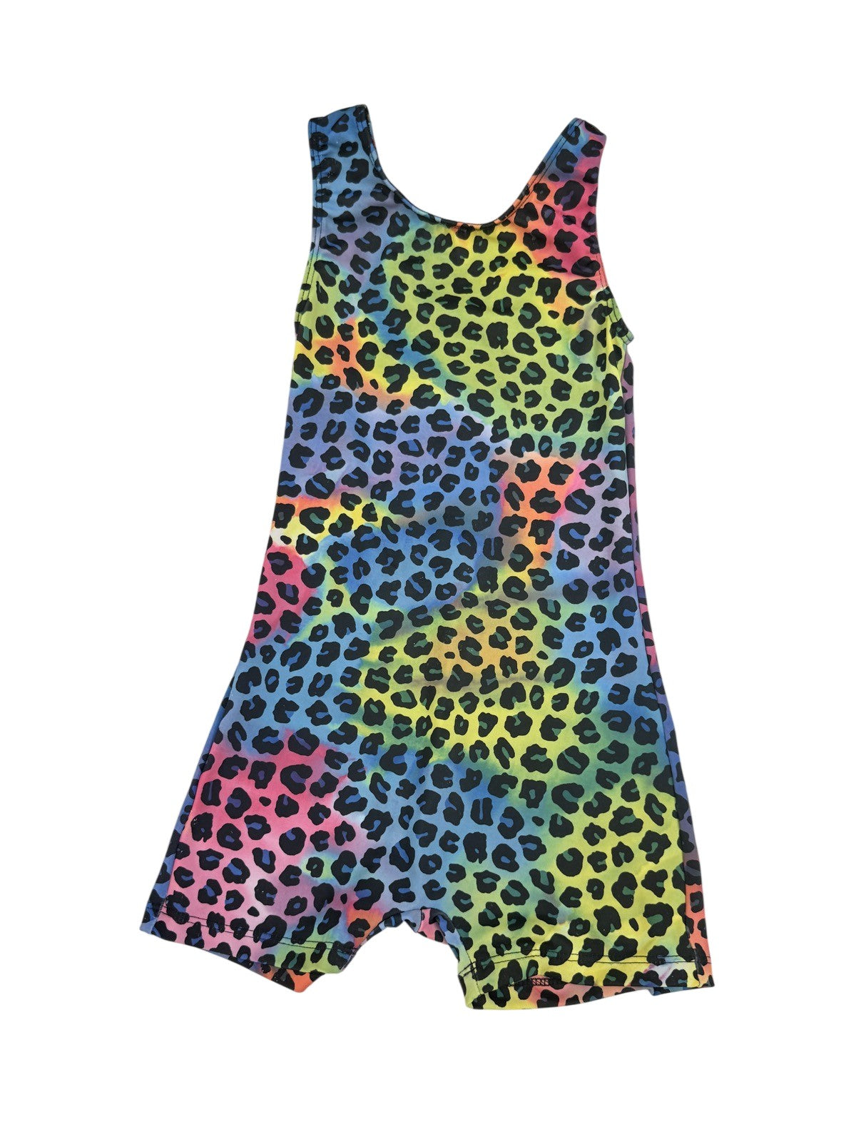 Girl Power Sport Rainbow Leopard Biketard Size 5/6