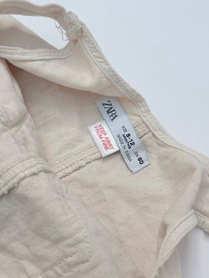 Zara Cream Denim Overall Shorts 9-12m