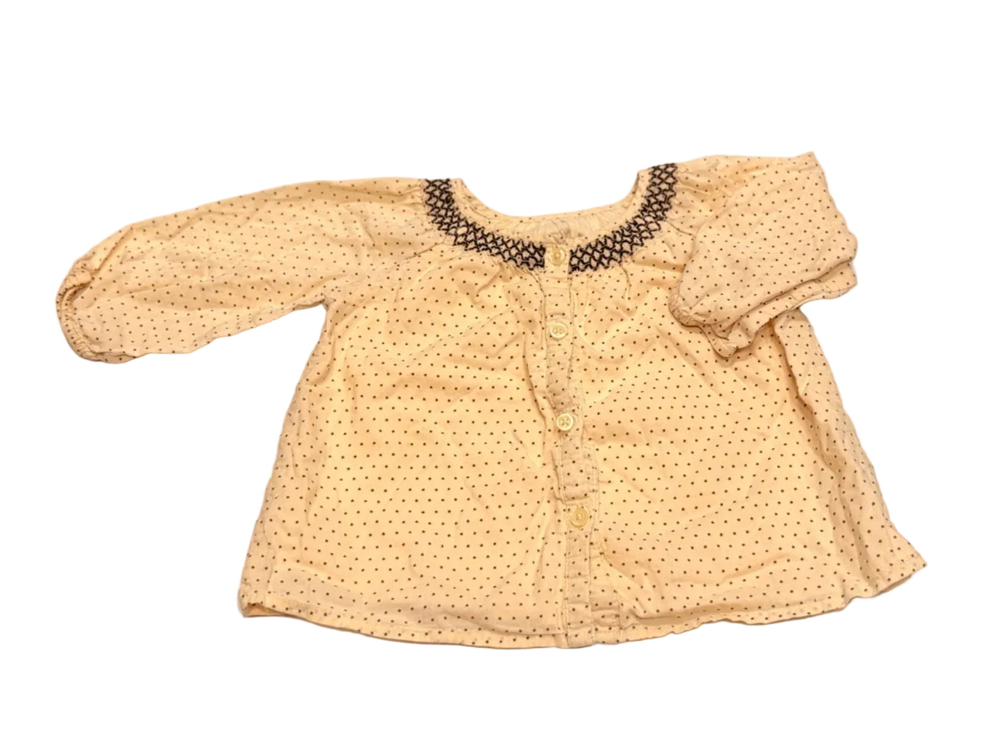 Cream Cotton Star Print Smocked Baby Shirt 12m