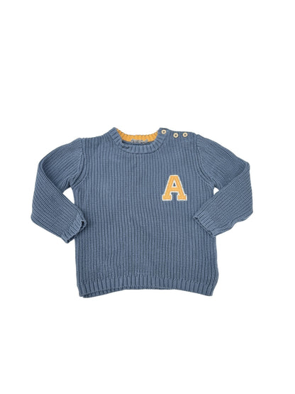 Bout'Chou Blue Knit Sweater Letter A 3T