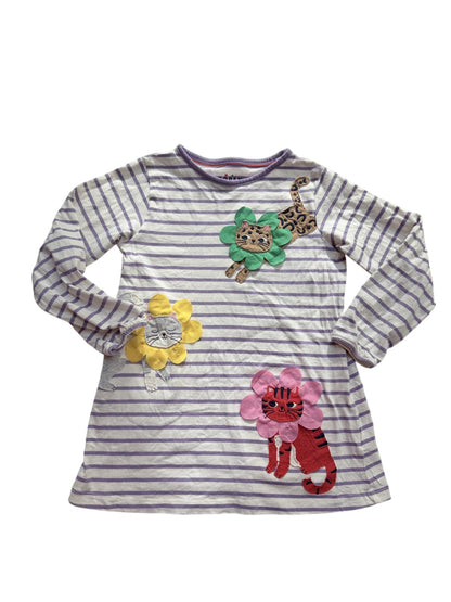 Mini Boden Cat Flower Striped Dress Size 6-7Y