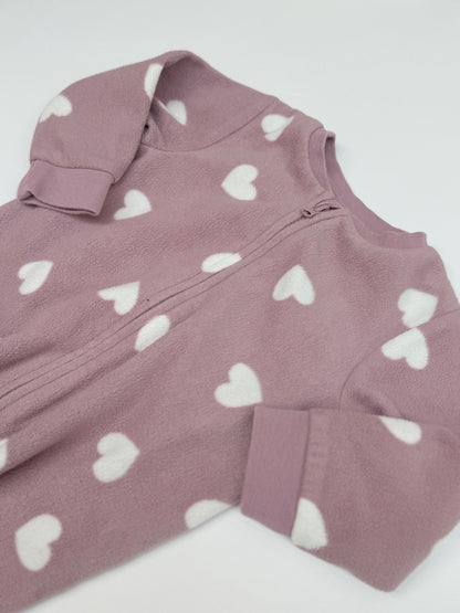 H&M Heart Print Fleece Sleeper 6-9M