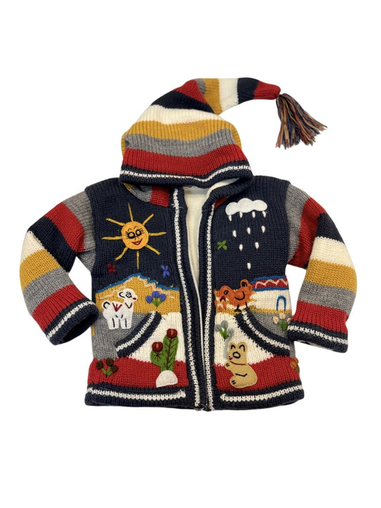 Peruvian Embroidered Hooded Cardigan Size 2T