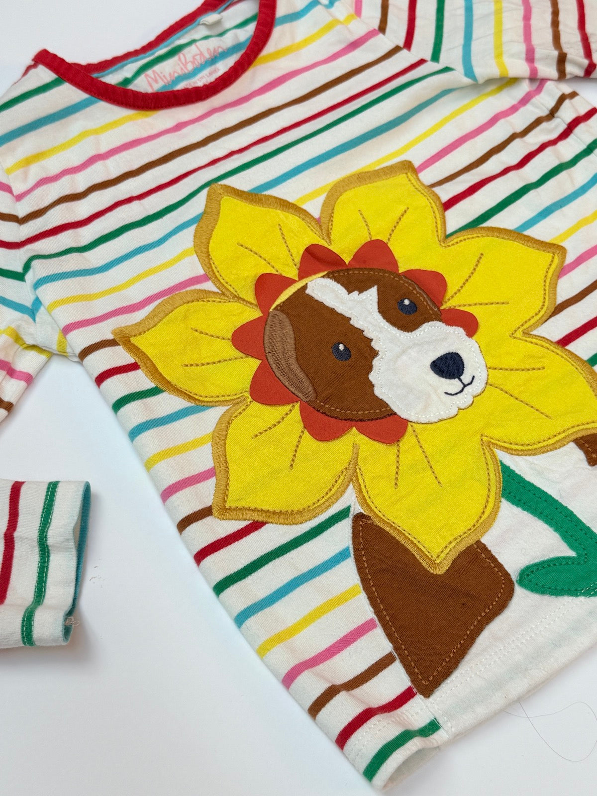Mini Boden Striped Dog Sunflower Top 3-4Y