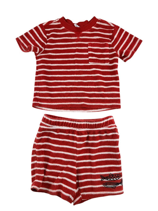Old Navy Red Striped Terry Set 12-18M