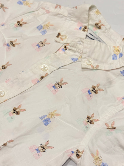 Janie and Jack Bunny Print Button Shirt Size 3