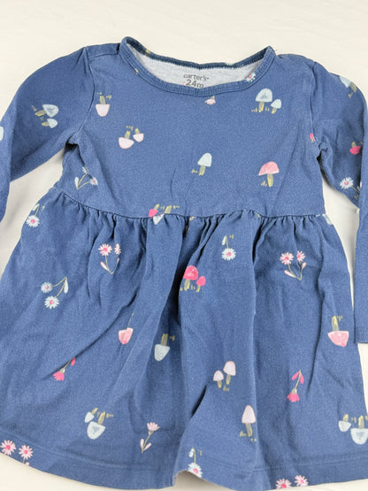 Carter's Mushroom Floral Blue Dress 24M