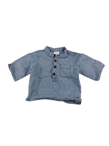 Hanna Andersson Blue Striped Henley Shirt 3M