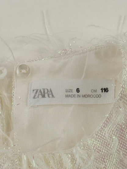 Zara White Feather Fringe Dress Size 6Y