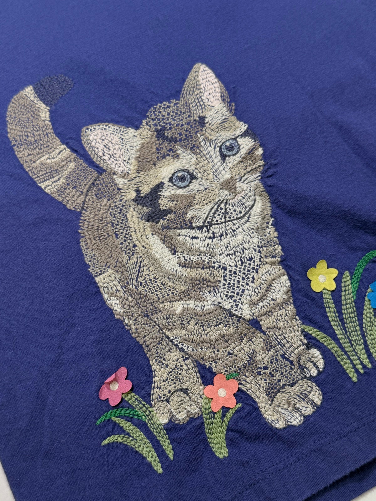 Mini Boden Blue Cat Embroidered T-Shirt 5-6Y