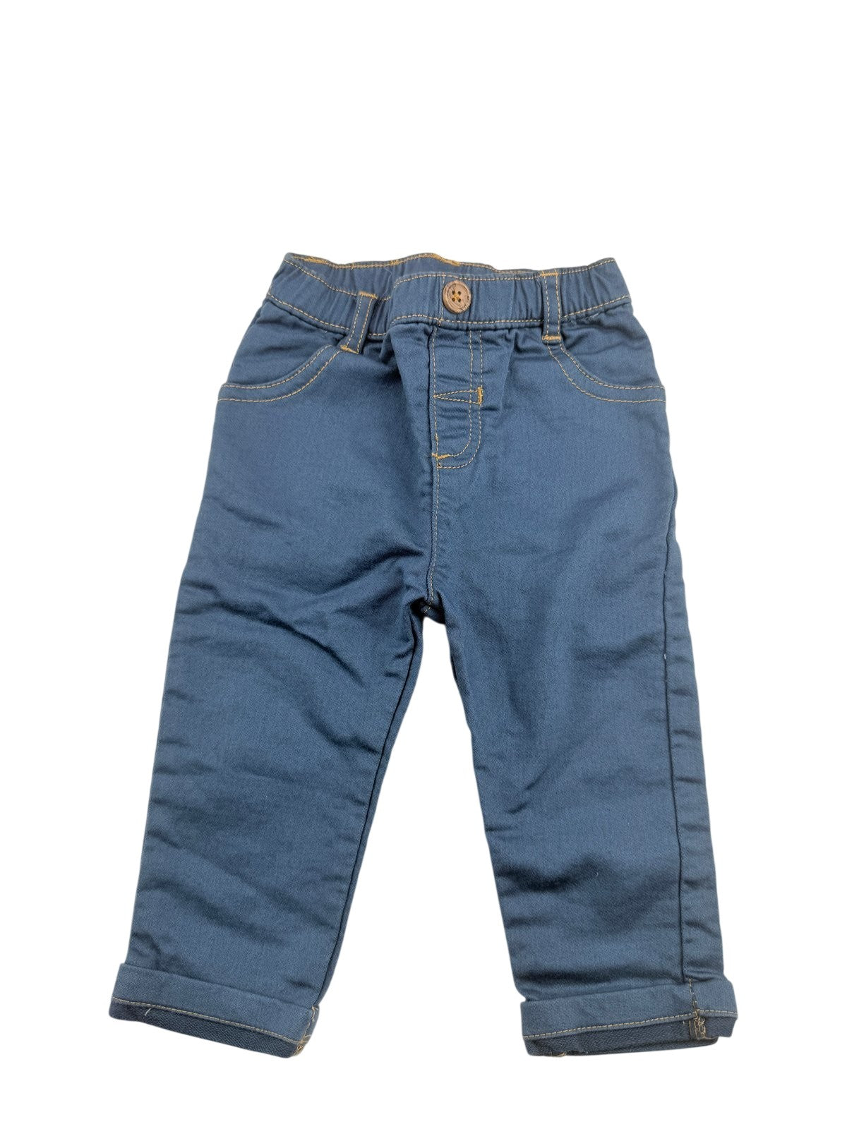 Blue Pull-On Jeans with Cuffed Hems