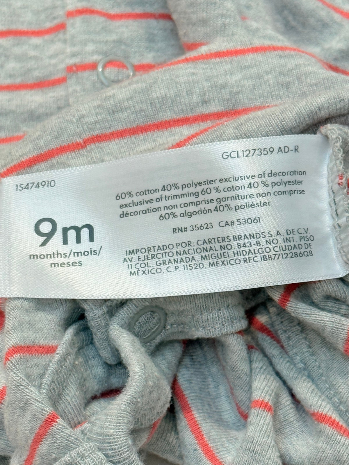 Carter's Striped Snap Romper 9M