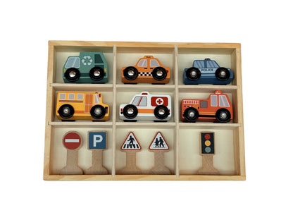 Wooden City Vehicles & Road Signs Play Set