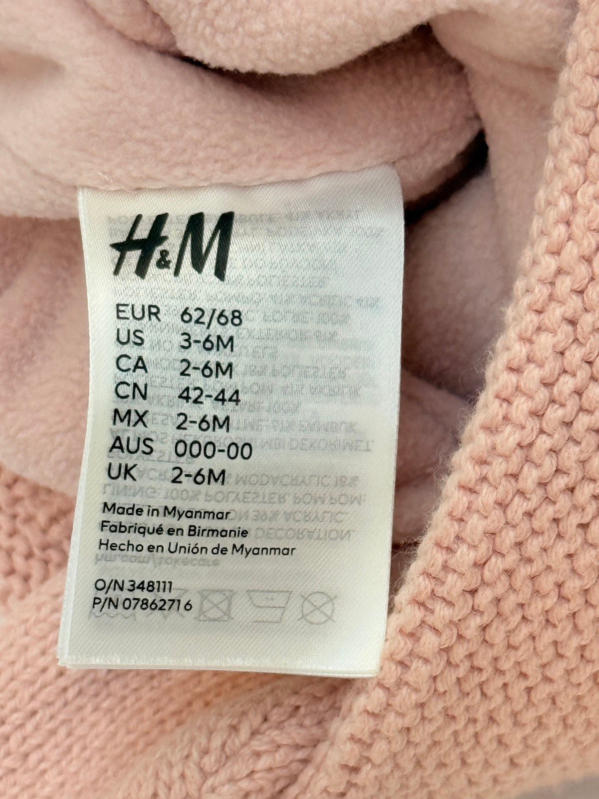 H&M Pink Pom Pom Knit Hat 2-6M