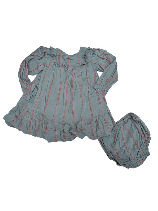 Gocco Teal Leaf Print Dress Set 12-18m