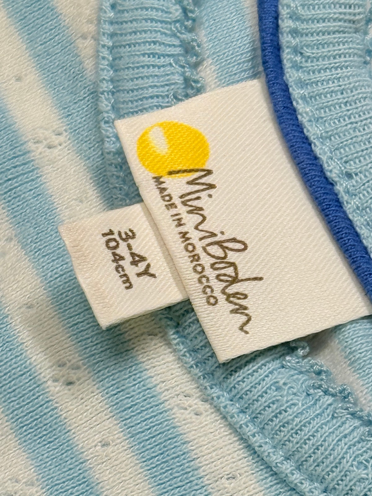 Mini Boden Blue Stripe Pointelle T-Shirt 3-4Y