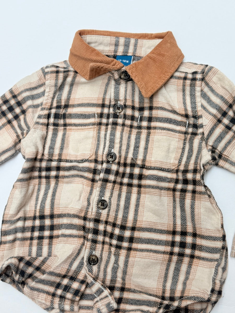 Old Navy Plaid Flannel Hooded Shirt 12-18M