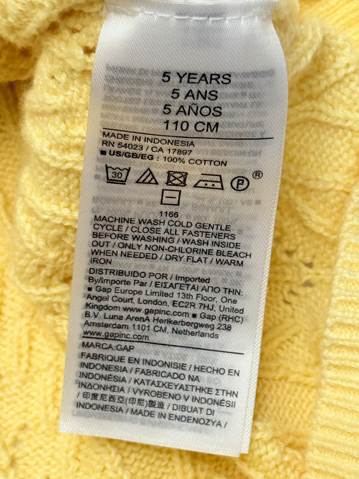 baby GAP Yellow Pointelle Knit Cardigan 5T