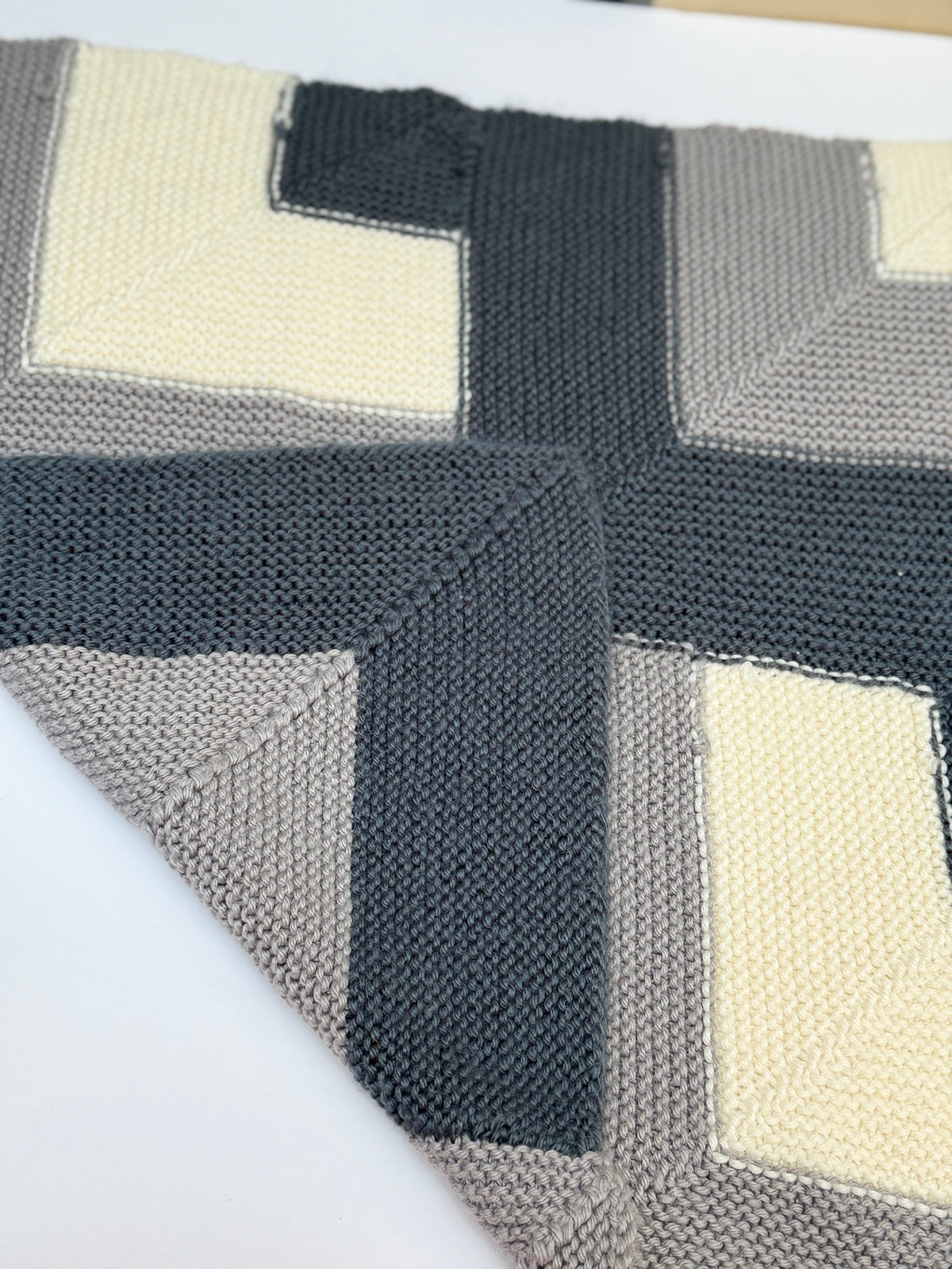 Handmade Knit Color Block Baby Blanket