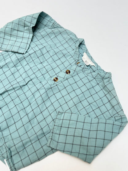 Firsts by Petit Lem Teal Grid Shirt 12M