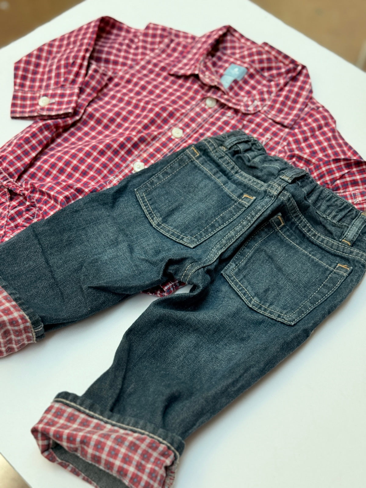 babyGap Plaid Bodysuit Shirt Jeans Set 12-18m