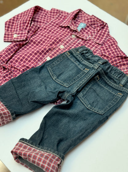 babyGap Plaid Bodysuit Shirt Jeans Set 12-18m