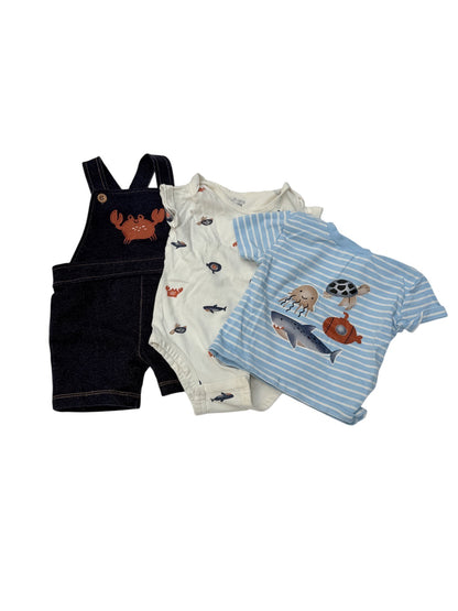 Pekkle Sea Creature 3-Piece Overall Set 9M