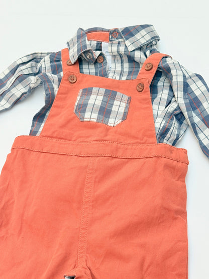 Tommy Bahama Plaid Shirt Overalls Set 12M