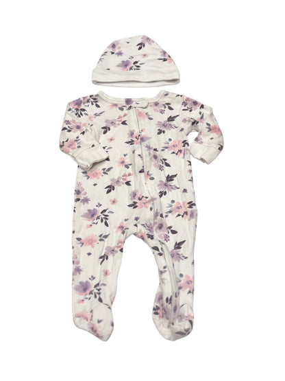 Beau + Belle Floral Sleeper & Hat Set 3-6M