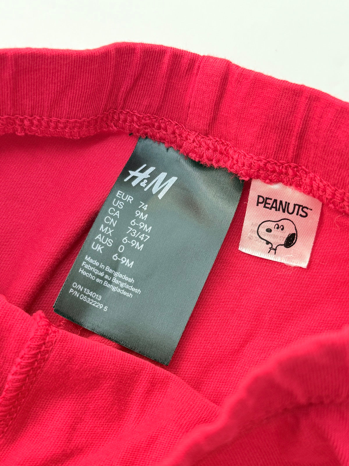 H&M Peanuts Red Jogger Pants 6-9M