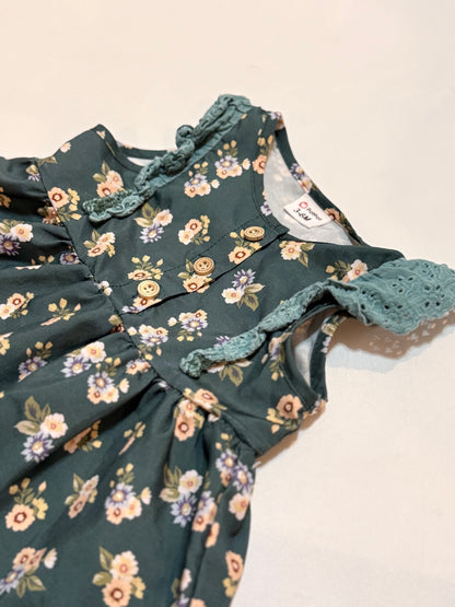 PatPat Green Floral Ruffle Dress 3-6M