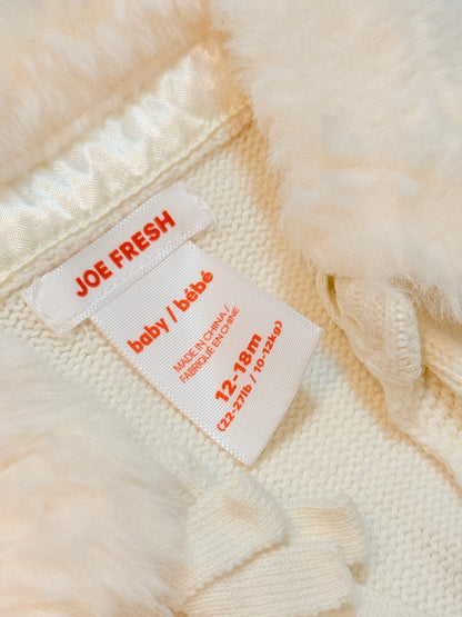 Joe Fresh Cream Knit Cardigan Faux Fur 12-18m