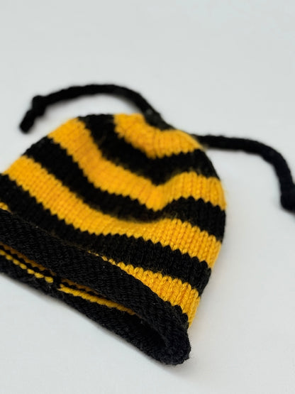 Knit Bumblebee Beanie Hat with Ties 0-6m