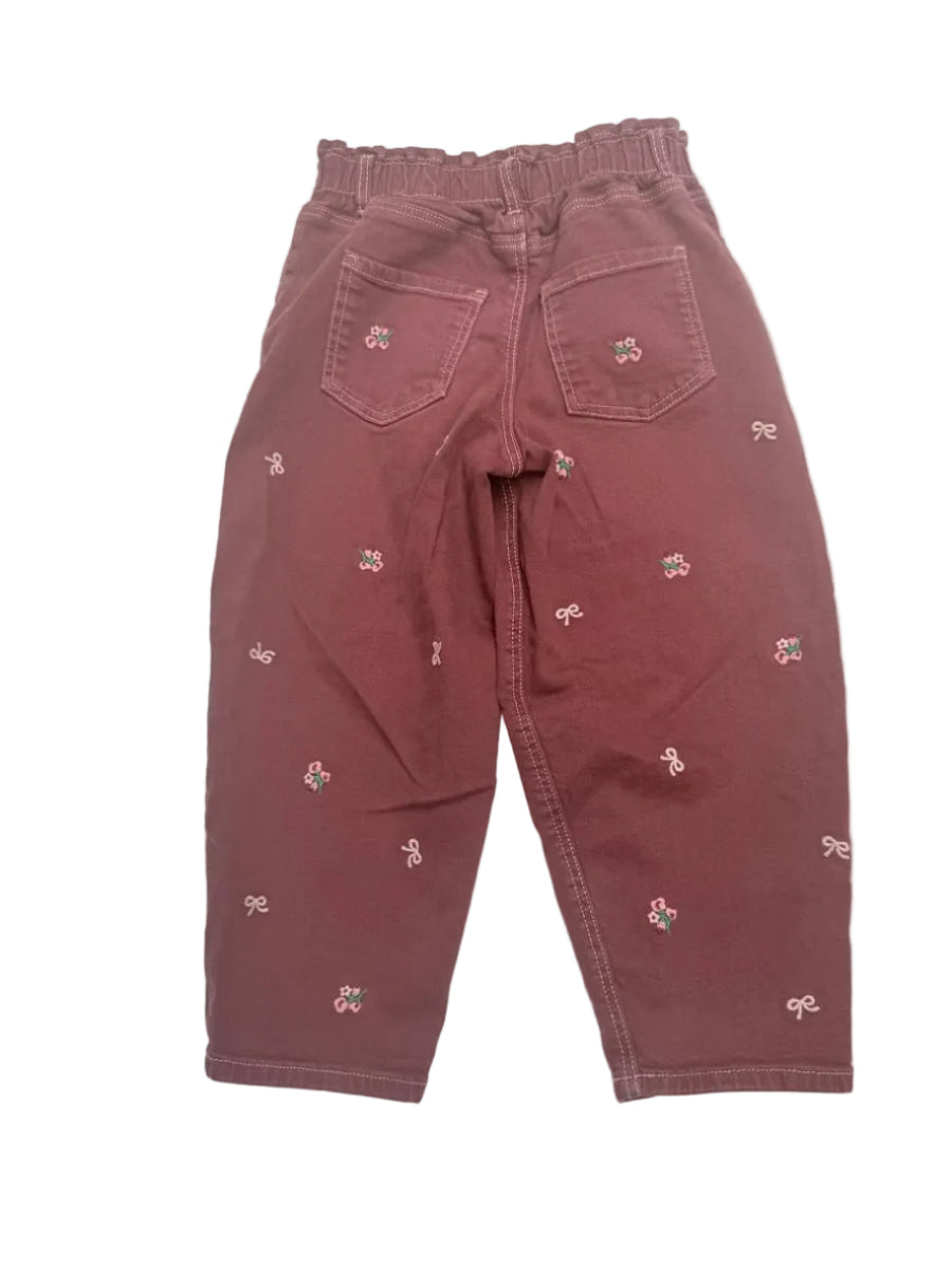 Zara Embroidered Floral Bow Pants 6Y