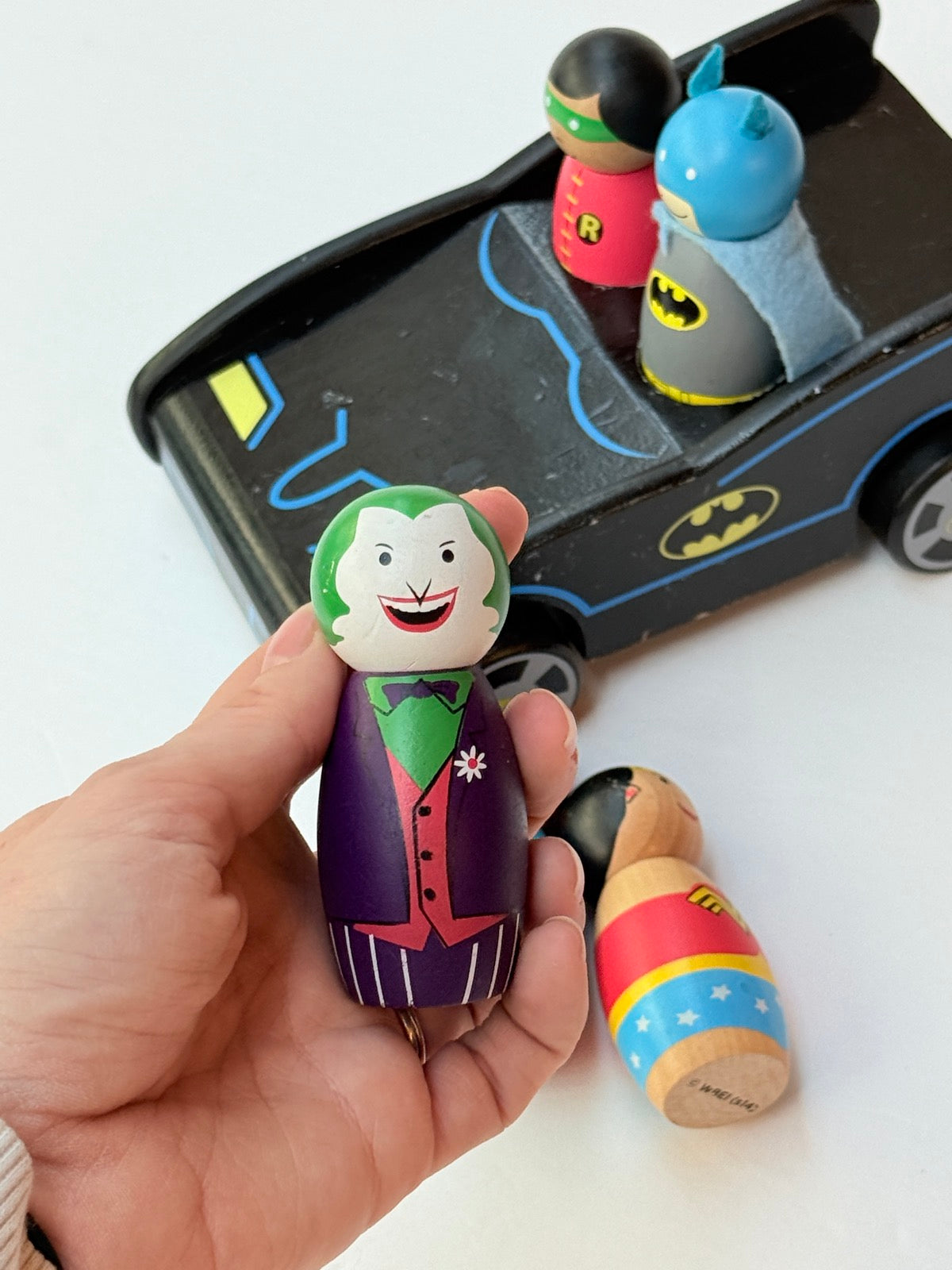 DC Comics Wooden Batmobile Peg Doll Set