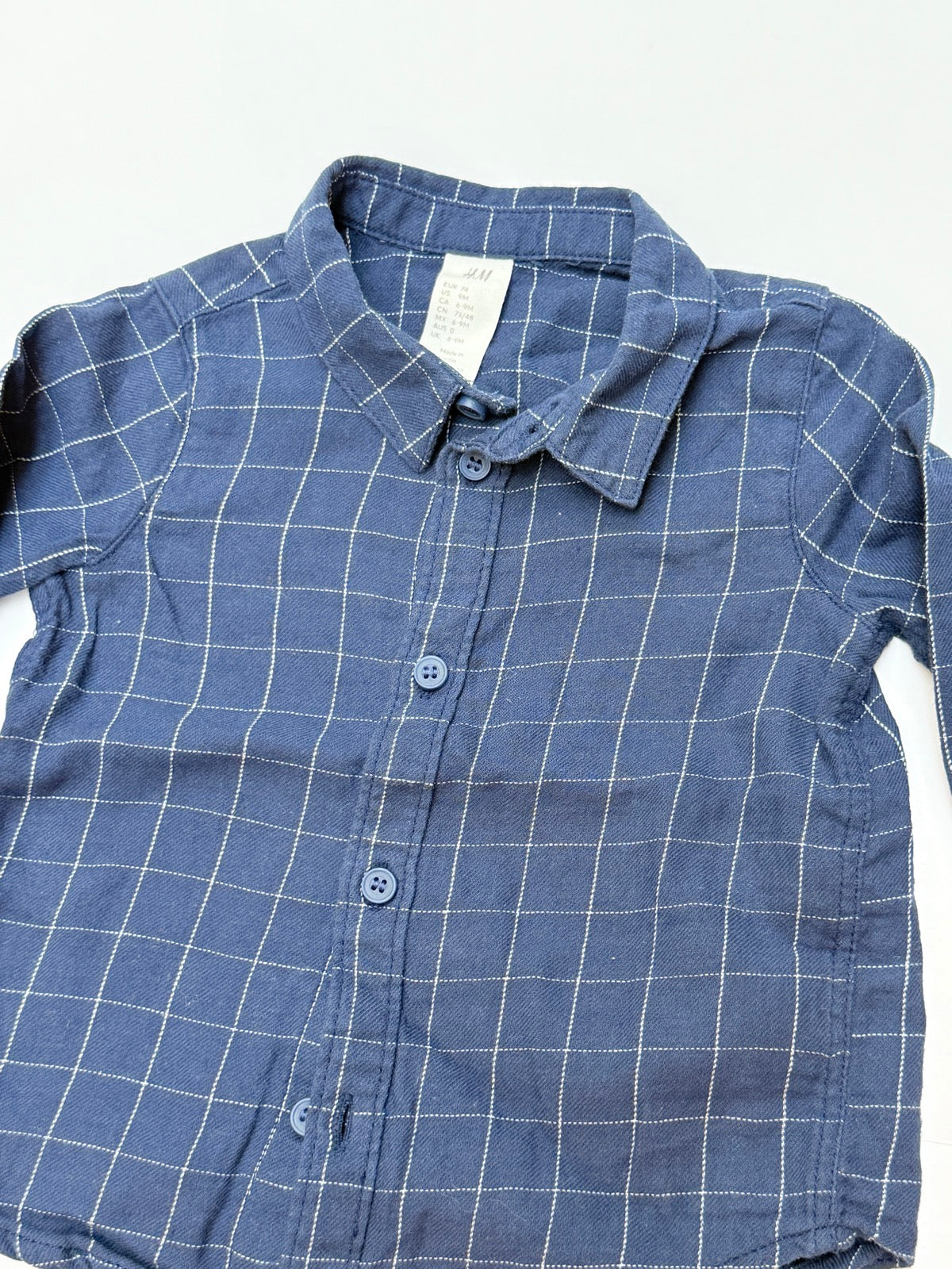 H&M Navy Windowpane Check Shirt 9M