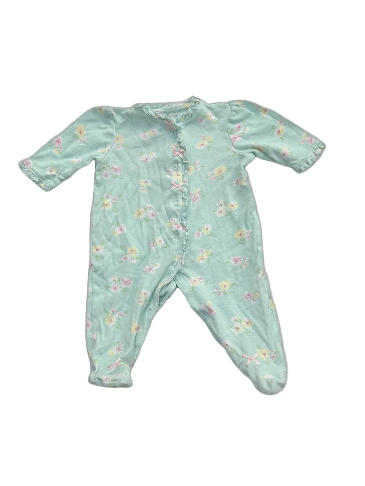 Little Me Mint Floral Footed Sleeper 3M