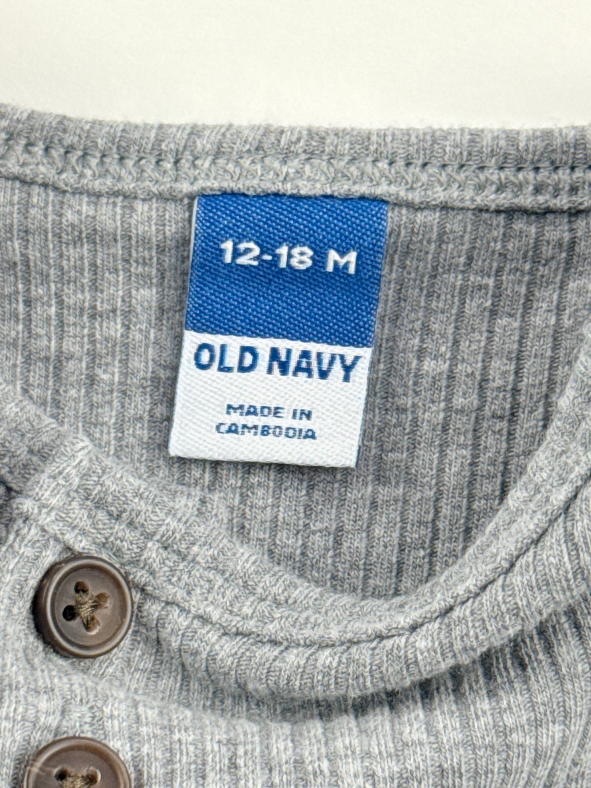 Old Navy Gray Ribbed Henley Bodysuit 12-18M