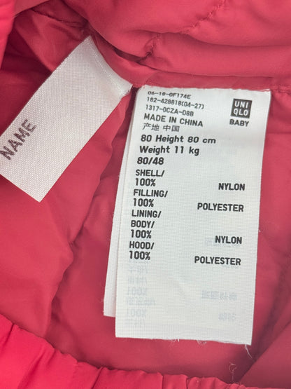 Uniqlo Baby Red Hooded Puffer Jacket 12-18M