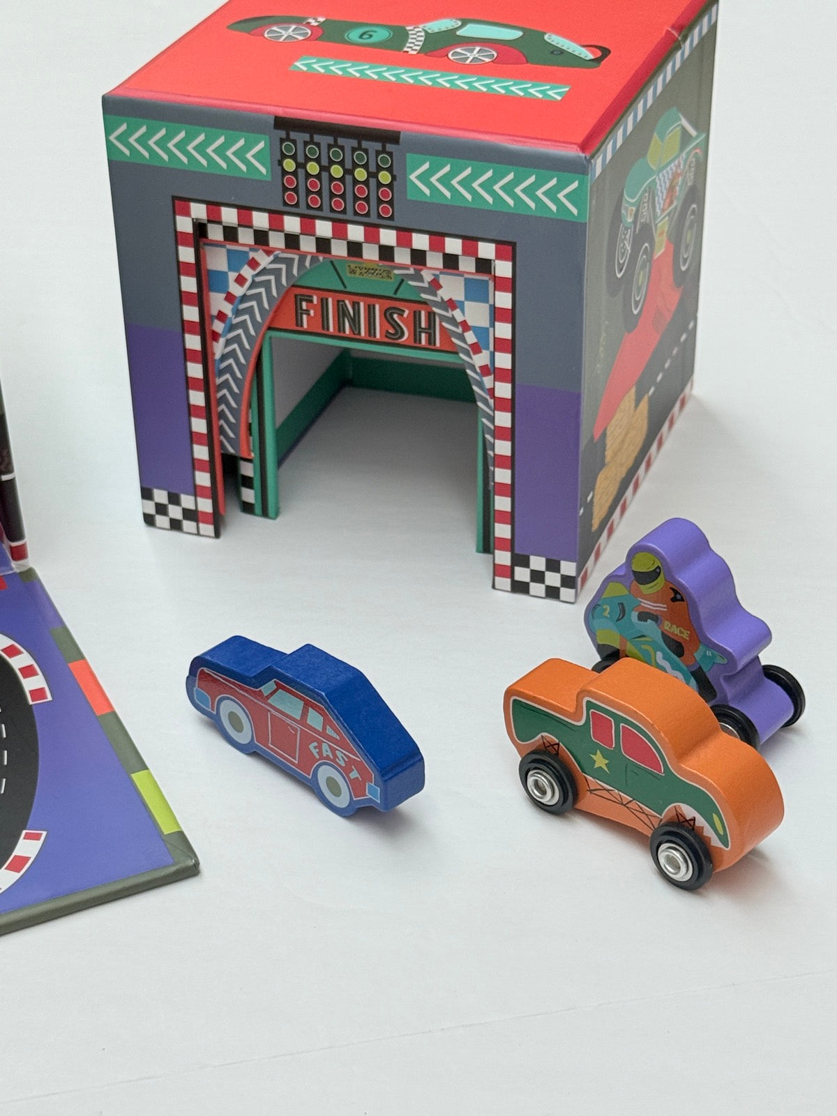 Fold-Out Race Car Garage Playset with Cars
