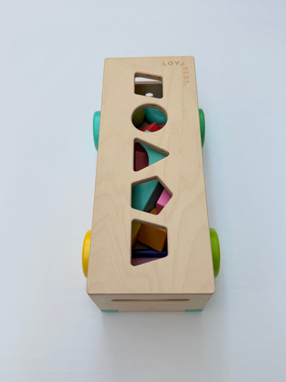 Large Lovevery Wooden Wagon Shape Sorter Block Set