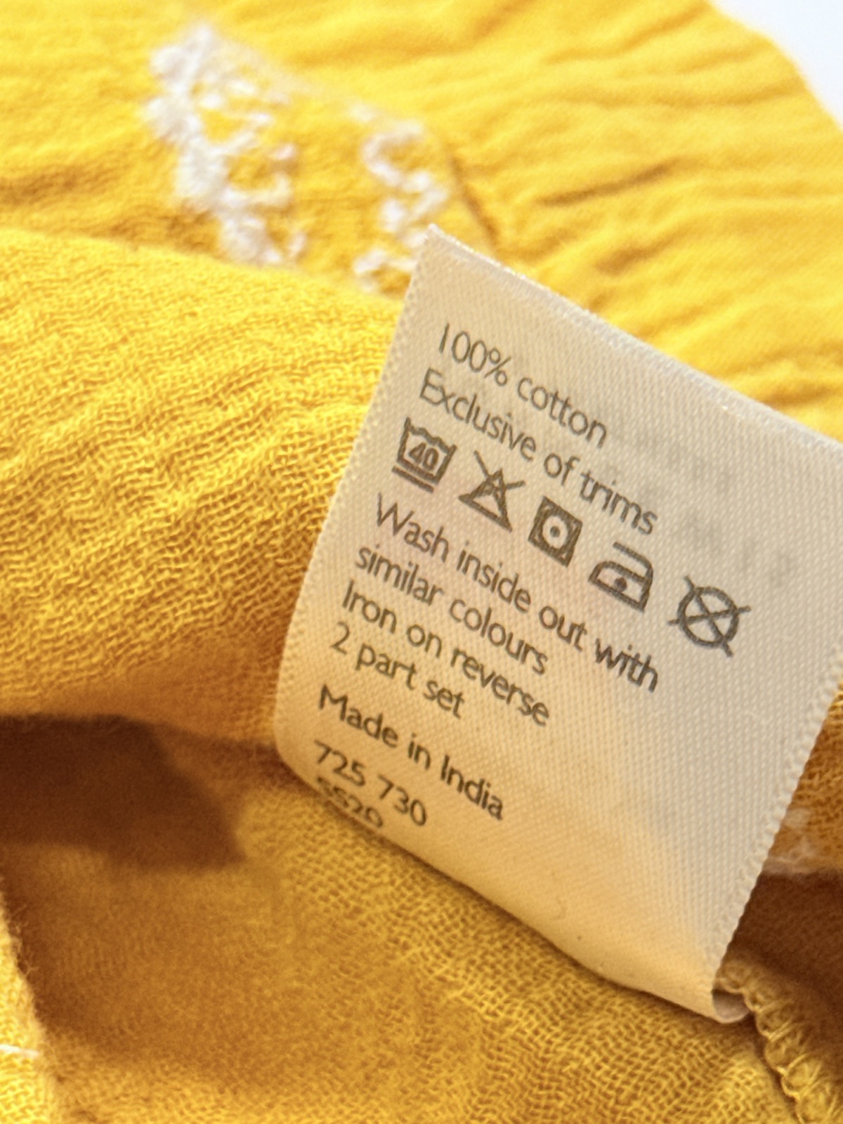John Lewis Muslin Mustard Embroidered Dinosaur Baby Dress 3-6m