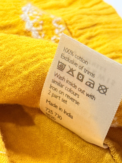 John Lewis Muslin Mustard Embroidered Dinosaur Baby Dress 3-6m