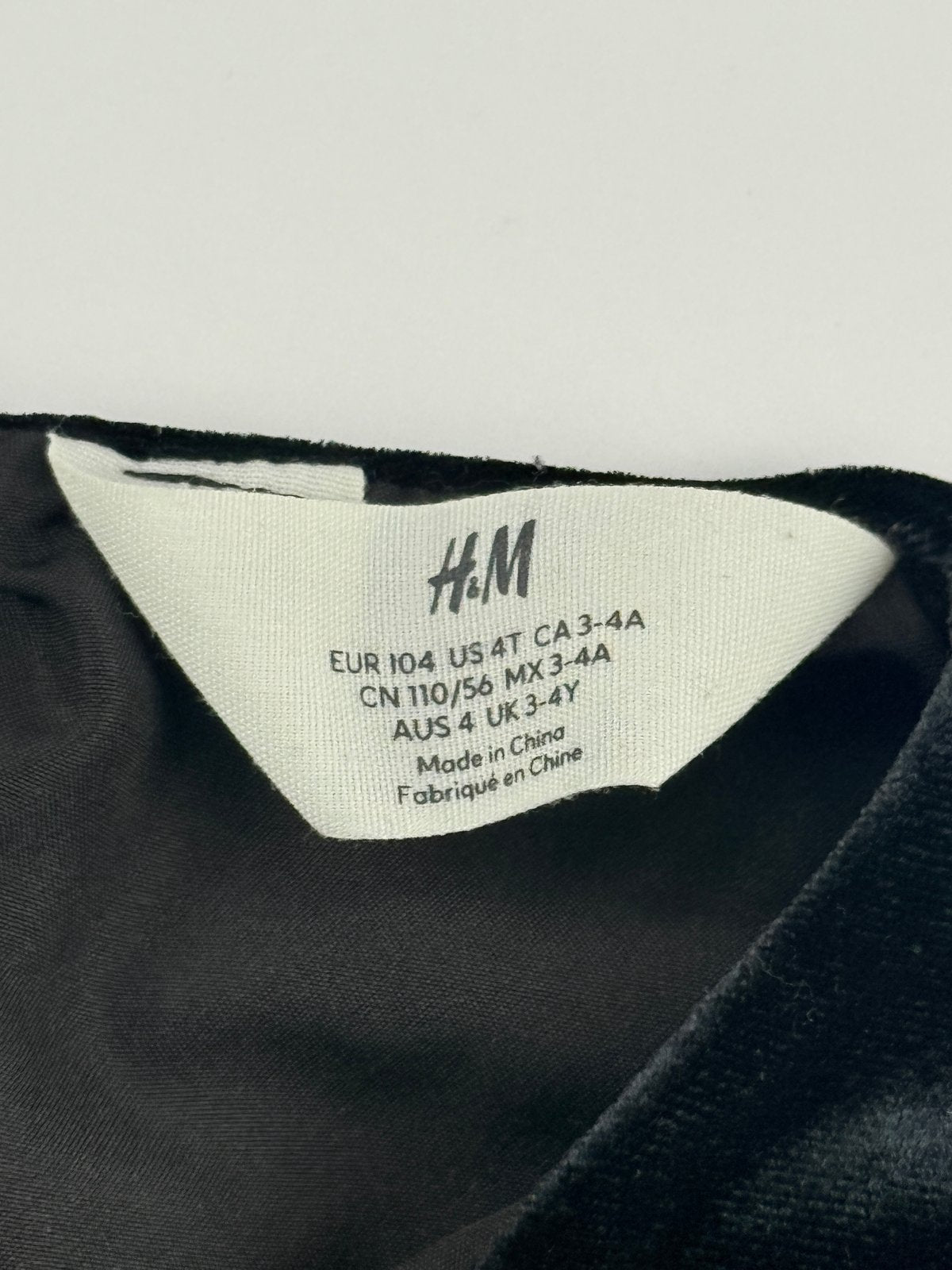 H&M Black Velvet Bow Dress Size 3-4Y