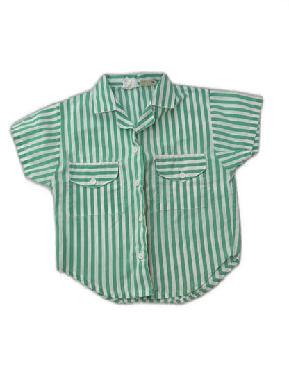 Vintage Young St. Green Stripe Button Shirt Size 3y