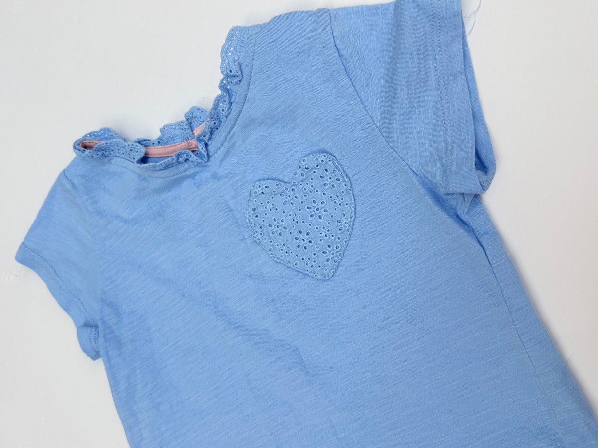 Boden Blue Eyelet Heart T-Shirt 4-5Y